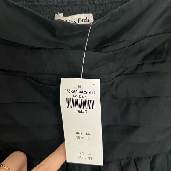 NWT Abercrombie Emerson Ruched Angel Sleeve Mini Dress Black S Tall - Picture 5 of 6